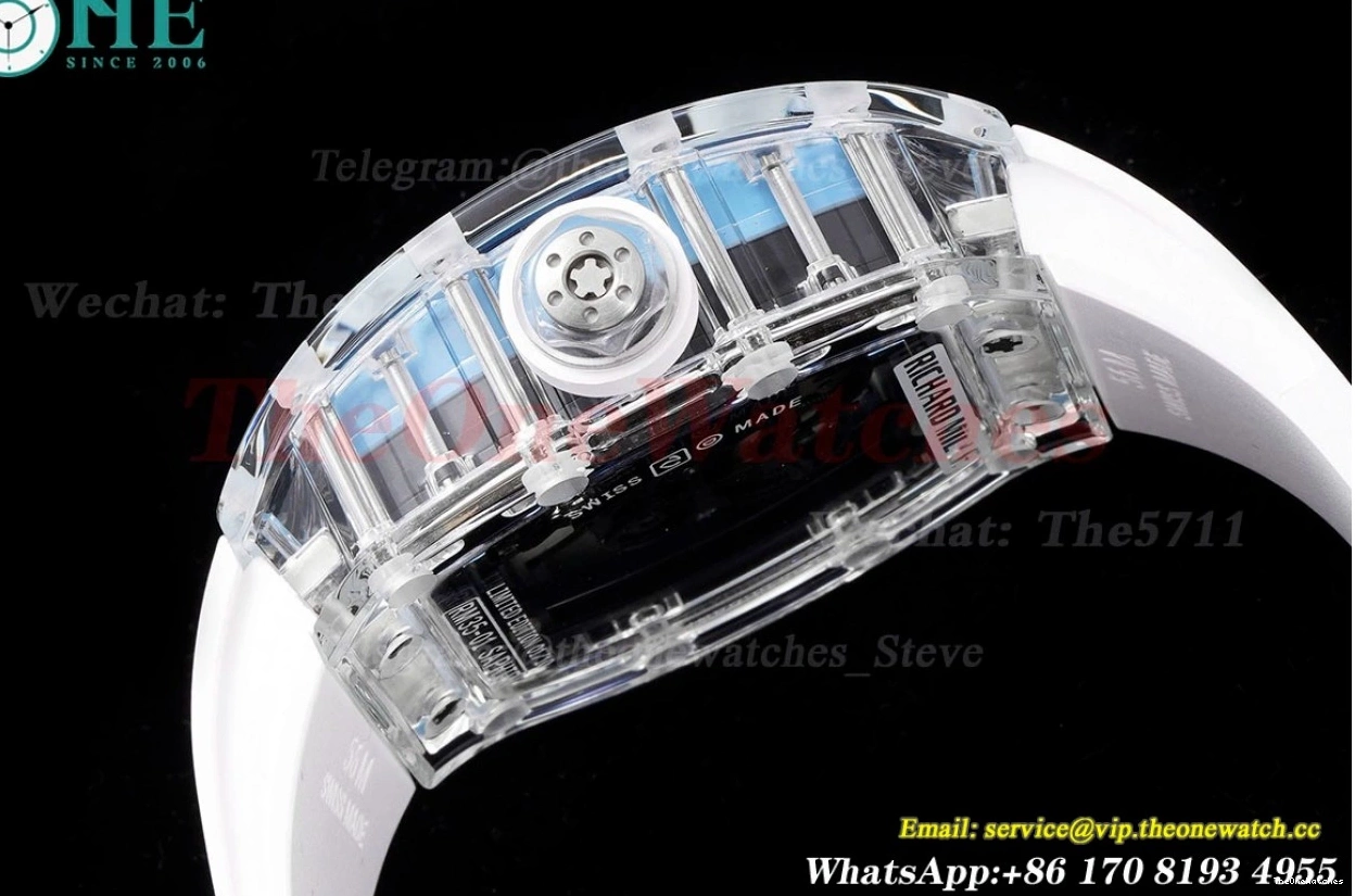 White Blue Rubber With Clone Strap Dial Transparent Skeleton RMSF RM35-01 RMUL2 0127